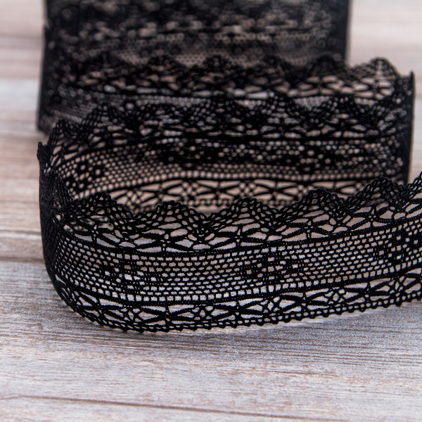 Мерсеризованное хлопковое кружево, 45 мм, цвет черный. Арт 1797/14                 