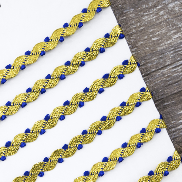 Тесьма PEGA тип вьюнчик люрекс, золото с синим, 7 мм. Арт 841519821DA707