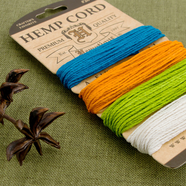 Шнуры на блистере HEMPTIQUE #20 - 1 мм, 4 цвета по 9,1 м. Арт HC20BR                  