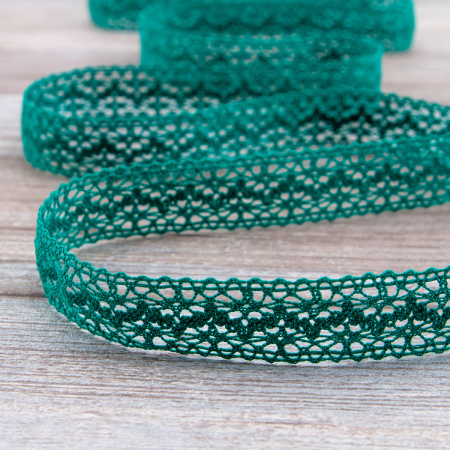Мерсеризованное хлопковое кружево, 20 мм, цвет изумрудно-зеленый. Арт 3037/12                 