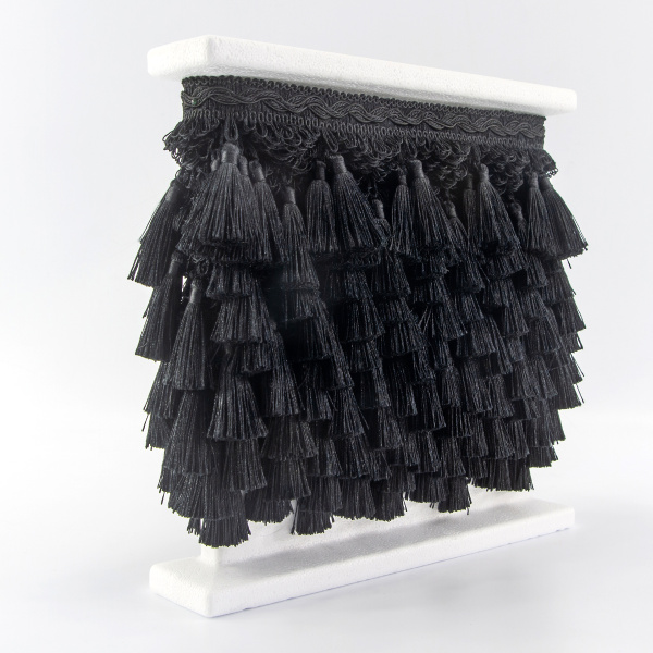 Тесьма с кисточками декоративная PASSAN цвет черный. Арт BPK - 019-col.PE - 56