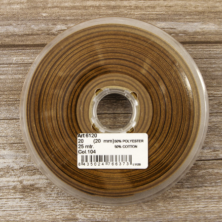 Косая бейка хлопок/полиэстер 20 мм, 25 м, цвет 104, кофейный. Арт 6120-20мм-104           