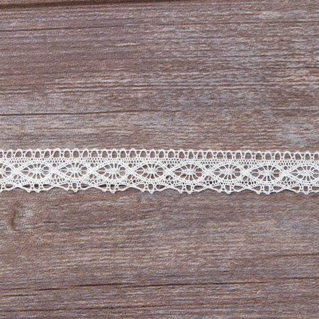 Мерсеризованное хлопковое кружево, 20 мм, цвет белый. Арт 1523/01                 