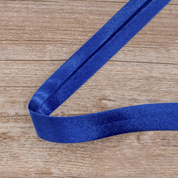 Косая бейка атласная 20 мм, 25 м, цвет 13, синий. Арт 6260-20мм-13            