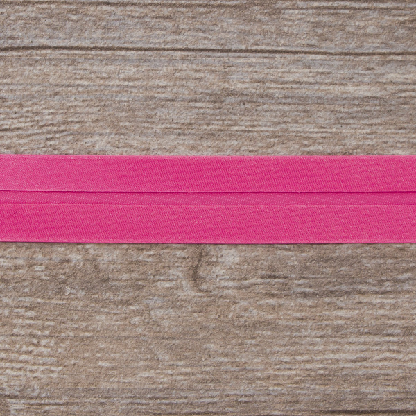 Косая бейка атласная 20 мм, 25 м, цвет 142, ярко-розовый. Арт 6260-20мм-142