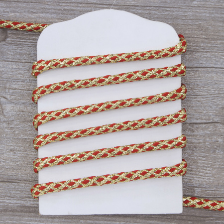 Шнур плетеный PEGA с люрексом, золото с красным, 7 мм, 15 м. Арт 881218724DX703