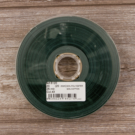 Косая бейка хлопок/полиэстер 20 мм, 25 м, цвет 43, темно-зеленый. Арт 6120-20мм-43            