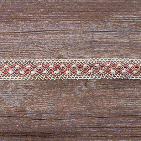 Мерсеризованное хлопковое кружево, 20 мм, цвет белый с серо-розовым. Арт 2020/Z5