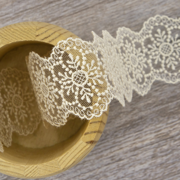 Кружево-вышивка на тюле, 25 мм, 14,6 м. Арт 41706/02
