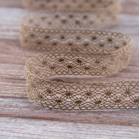 Мерсеризованное хлопковое кружево, 20 мм, цвет темно-бежевый. Арт 2020/5T