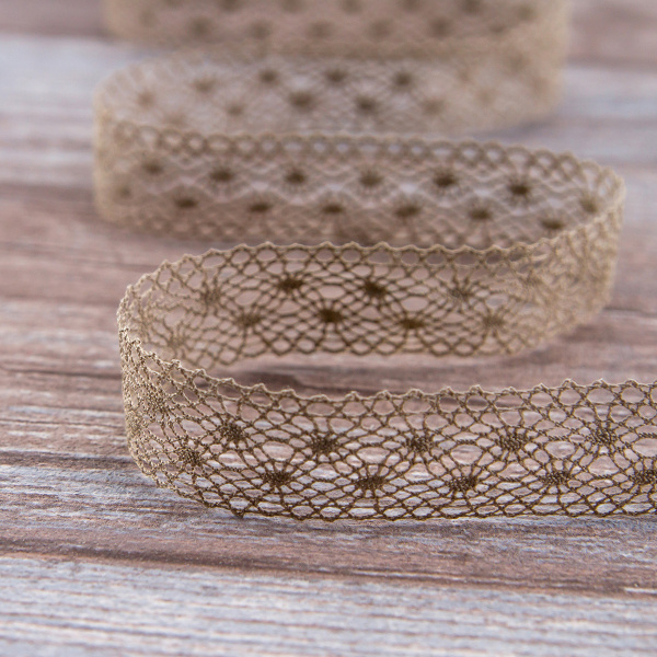 Мерсеризованное хлопковое кружево, 20 мм, цвет темно-бежевый. Арт 2020/5T
