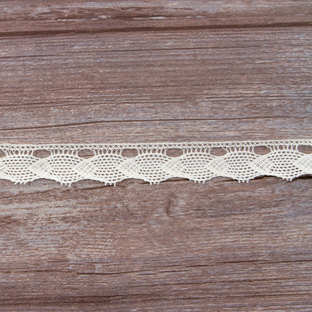 Мерсеризованное хлопковое кружево, 25 мм, цвет шампань. Арт 1673/72