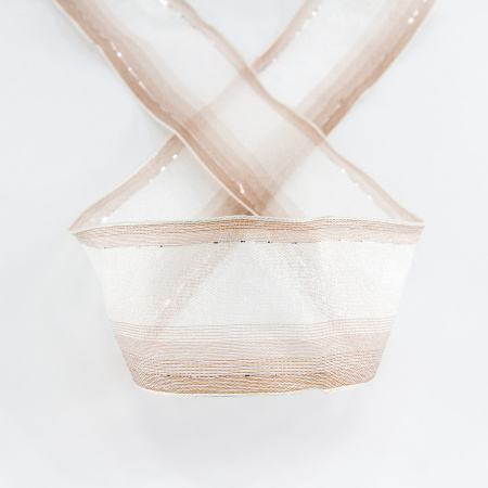 Лента органза с рисунком с проволокой по краю SAFISA, цвет бежевый, 50 мм, 15 м. Арт 25167-50мм-01            