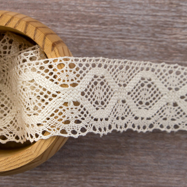 Мерсеризованное хлопковое кружево, 40 мм, цвет сливочный. Арт 1322/02                 
