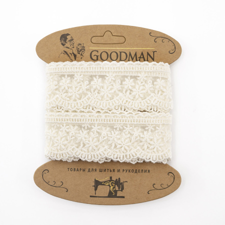 Кружево-вышивка на тюле, 40 мм, цвет молочный, 100% полиэстер, 4,5 м. Арт T-3004.112