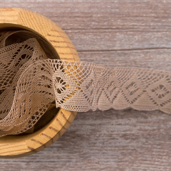 Мерсеризованное хлопковое кружево, 25 мм, цвет серо-бежевый. Арт 2023/27