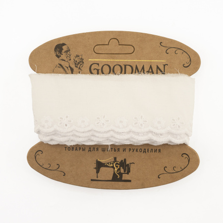 Шитье-вышивка на батисте, прошва, 45 мм, цвет белый, 50% полиэстер, 50 % хлопок, 3,5 м. Арт 4B1130.212