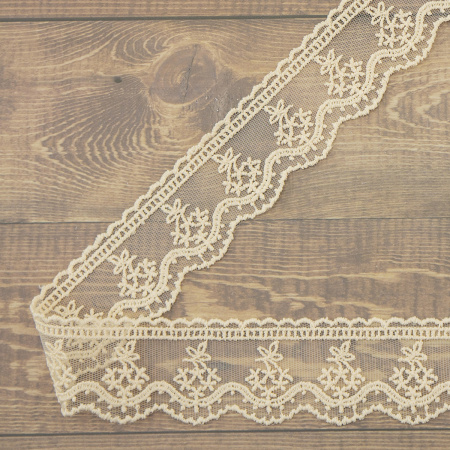 Кружево-вышивка на тюле, 23 мм, цвет бежевый, 100% полиэстер, 4,5 м. Арт T-3011.371