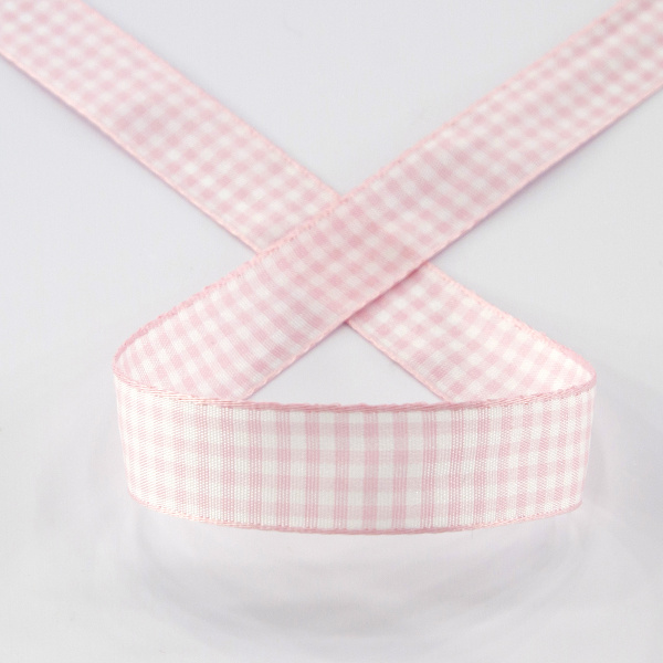 Лента с рисунком клетка SAFISA, 15 мм, 25 м, цвет 05, розовый. Арт 466-15мм-05             