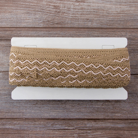 Мерсеризованное хлопковое кружево, 35 мм, цвет бежевый со светло- розовым. Арт 1880/YY