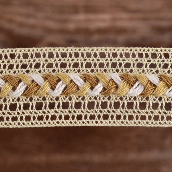 Мерсеризованное хлопковое кружево, 28 мм, цвет кремовый. Арт 2197/02