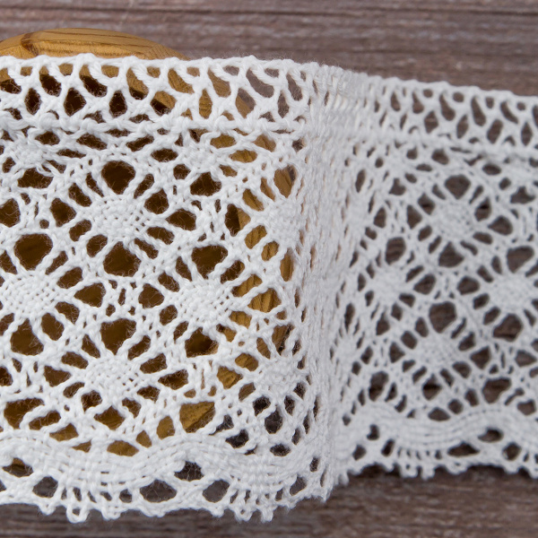 Мерсеризованное хлопковое кружево, 55 мм, цвет белый. Арт 2231/01