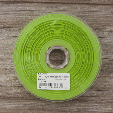 Косая бейка хлопок/полиэстер 20 мм, 25 м, цвет 118, лайм . Арт 6120-20мм-118           