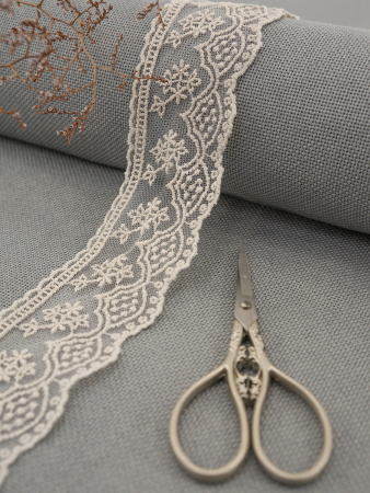 Кружево-вышивка на тюле, 37 мм, цвет светло-серый, 100% полиэстер, 4,5 м. Арт T-3008.373