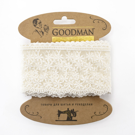 Кружево-вышивка на тюле, 65 мм, цвет молочный, 100% полиэстер, 4,5 м. Арт T-3005.112