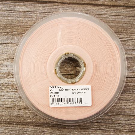 Косая бейка хлопок/полиэстер 20 мм, 25 м, цвет 83, чайная роза. Арт 6120-20мм-83            