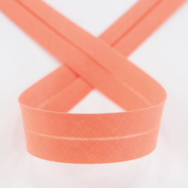 Косая бейка хлопок/полиэстер 20 мм, 25 м, цвет 122, кораловый темный. Арт 6120-20мм-122           