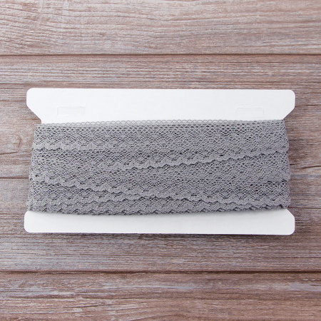 Мерсеризованное хлопковое кружево, 20 мм, цвет серый. Арт 2019/W3