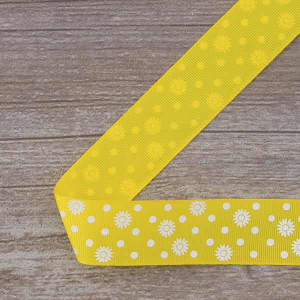 Лента репсовая SAFISA с напечатаным рисунком, 25 мм, 15 м, цвет 32, желтый. Арт 25313-25мм-32