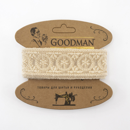 Кружево-вышивка на тюле, 33 мм, цвет бежевый, 100% полиэстер, 3,5 м. Арт T-2005.371