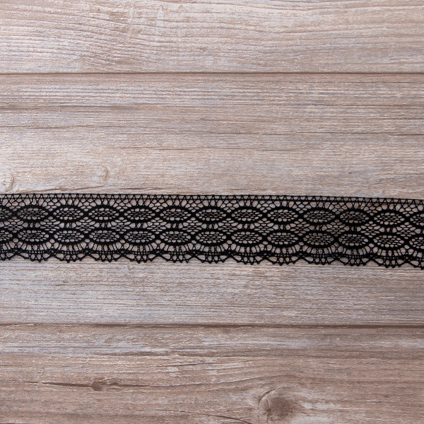 Мерсеризованное хлопковое кружево, 45 мм, цвет черный. Арт 3745/14                 