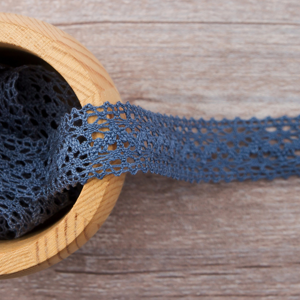 Мерсеризованное хлопковое кружево, 20 мм, цвет джинсово-синий. Арт 3037/89                 