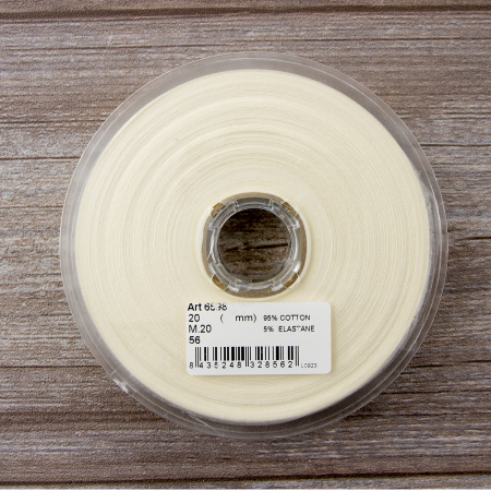 Косая бейка хлопок, 20 мм, 20 м, цвет 56, 056 кремовый. Арт 6598-20мм-56