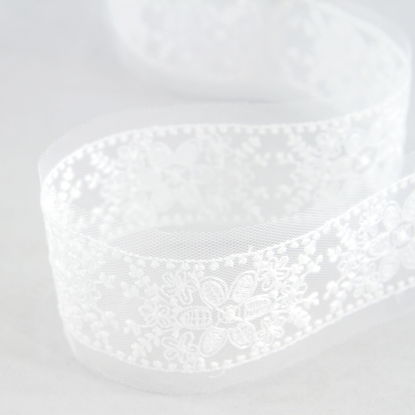 Кружево-вышивка на тюле, 22 мм, 14,6 м. Арт 41792/01