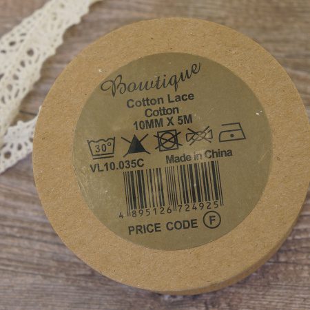 Кружево хлопковое на картонной катушке, цвет кремовый. Арт VL10.035C