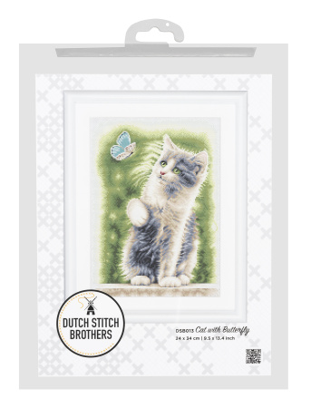 Набор для вышивания "Котик с бабочкой", канва лён 28 ct. Арт DSB013L