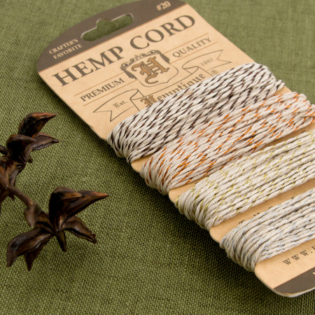 Шнуры на блистере HEMPTIQUE #20 - 1 мм, 4 цвета по 9,1 м. Арт HC20MVI                 