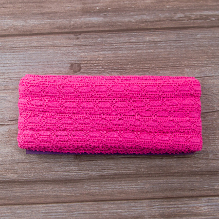 Мерсеризованное хлопковое кружево, 15 мм, цвет ярко-розовый. Арт 1798/3L                 