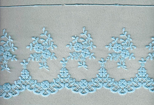 Вышивка на тюле, 136 мм, цвет светло-голубой