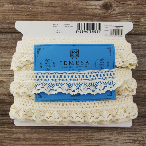 Мерсеризованное хлопковое кружево, 48 мм, цвет шампань. Арт 2215/72