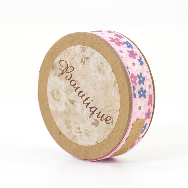 Лента репсовая на картонной катушке "Цветочки". Арт VR15.314