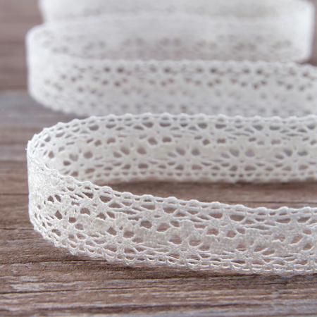 Мерсеризованное хлопковое кружево, 20 мм, цвет белый. Арт 3037/01                 