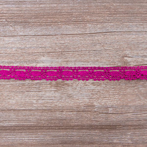 Мерсеризованное хлопковое кружево, 15 мм, цвет цикламеновый. Арт 1798/25                 