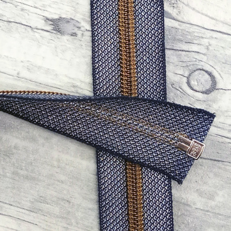 Молния спираль, на люрексной ленте, неразъёмная 1 замок, 6 мм, 18 см, цвет синий джис. Арт 2529211/18/15001