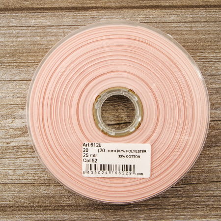 Косая бейка хлопок/полиэстер 20 мм, 25 м, цвет 52, дымчачая роза. Арт 6120-20мм-52            