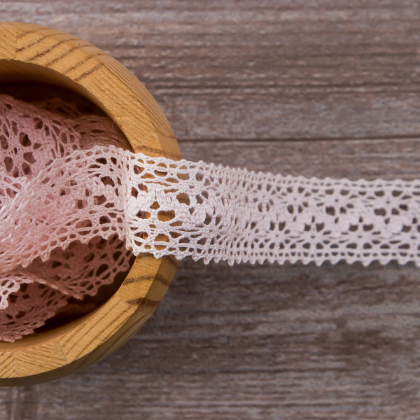 Мерсеризованное хлопковое кружево, 20 мм, цвет светло-розовый. Арт 3037/06                 